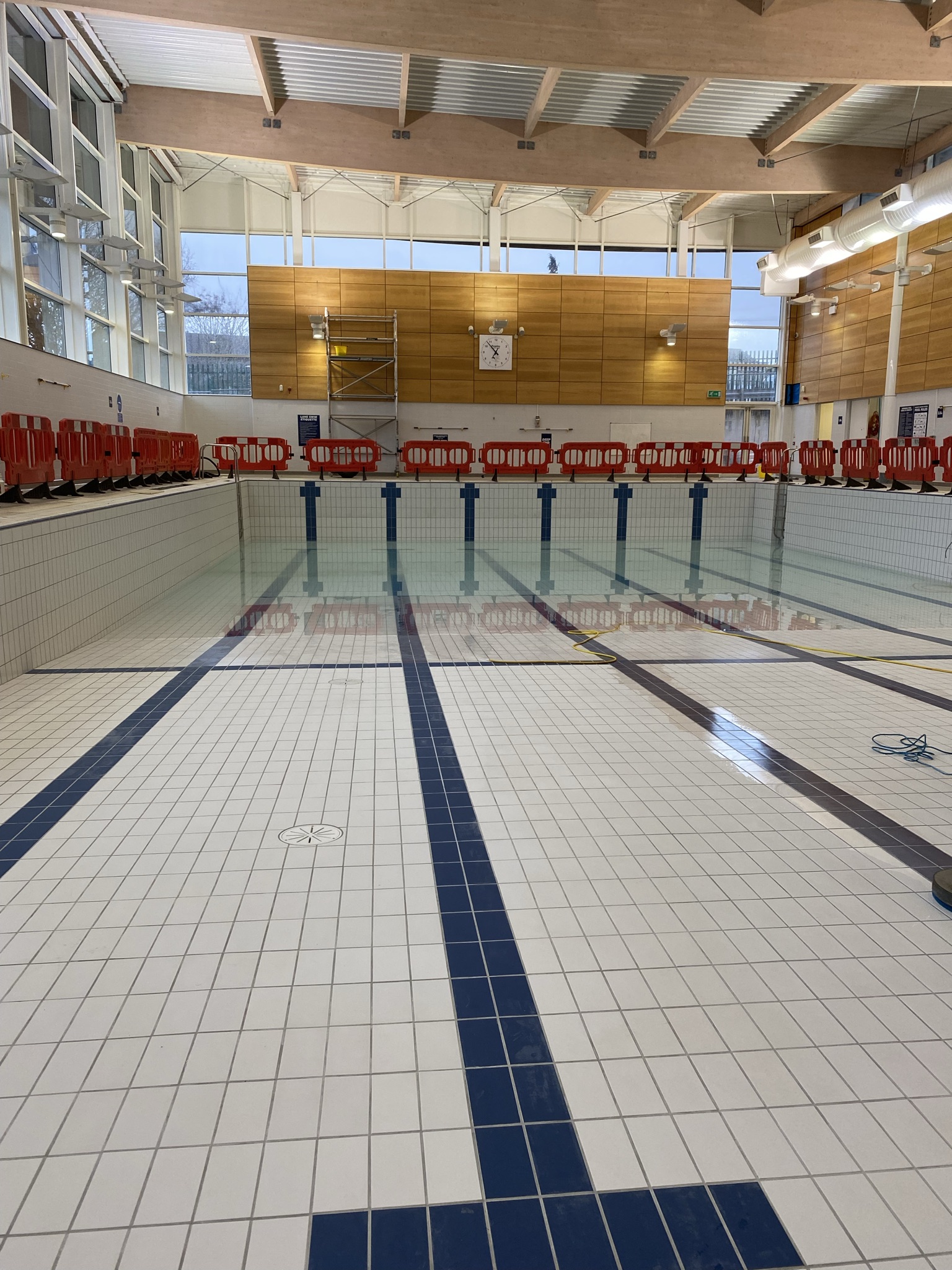 Swimming pool works with controlled access around the work area